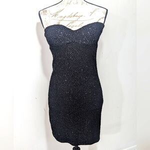 Y2K Pullover Sleeveless Black Glitter Spangle Cocktail Dress Stretchy Size Large